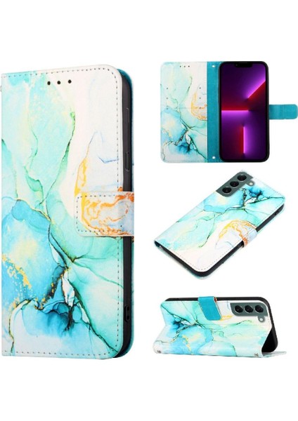 Samsung Galaxy S22 5g Kılıf 360 Tam Kaplar Deri Marble Kapaklı Cüzdan Standlı Kartvizitli Kopçalı Kapak Kartlıklı (Yurt Dışından)