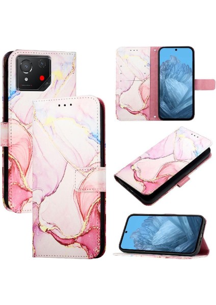 Asus Rog Phone 8 Kılıf 360 Tam Kaplar Deri Marble Kapaklı Cüzdan Standlı Kartvizitli Kopçalı Kapak Kartlıklı (Yurt Dışından)