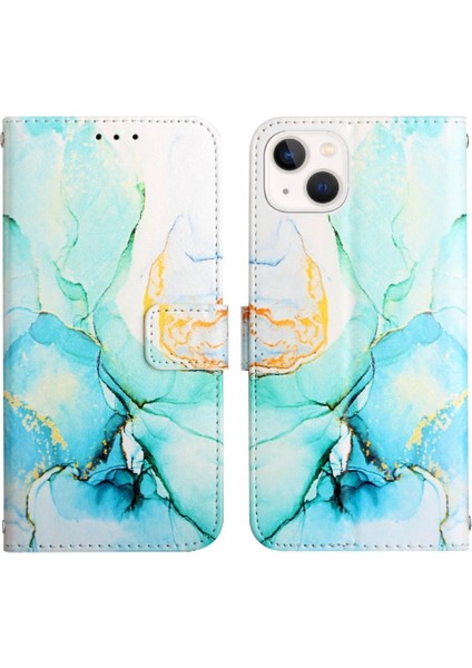iPhone 14 Plus Kılıf 360 Tam Kaplar Deri Marble Kapaklı Cüzdan Standlı Kartvizitli Kopçalı Kapak Kartlıklı (Yurt Dışından)
