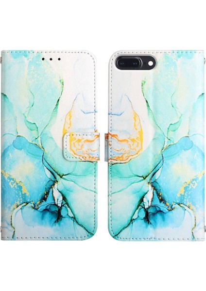 iPhone 8 Plus/7 Plus Kılıf 360 Tam Kaplar Deri Marble Kapaklı Cüzdan Standlı Kartvizitli Kopçalı Kapak Kartlıklı (Yurt Dışından)