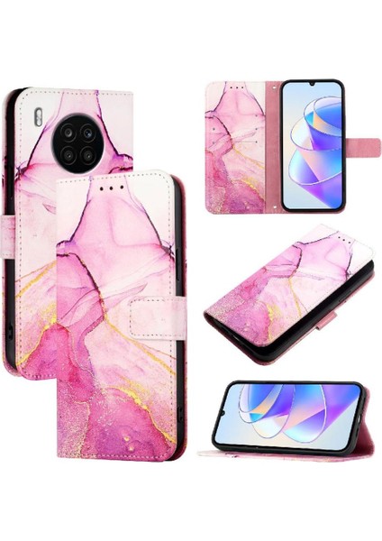 Honor 50 Lite Kılıf 360 Tam Kaplar Deri Marble Kapaklı Cüzdan Standlı Kartvizitli Kopçalı Kapak Kartlıklı (Yurt Dışından)