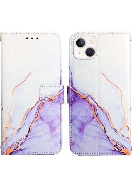iPhone 14 Plus Kılıf 360 Tam Kaplar Deri Marble Kapaklı Cüzdan Standlı Kartvizitli Kopçalı Kapak Kartlıklı (Yurt Dışından)