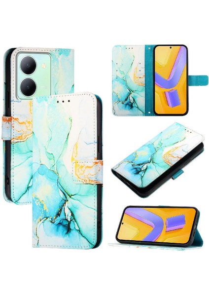 Vıvo V29 Lite Kılıf 360 Tam Kaplar Deri Marble Kapaklı Cüzdan Standlı Kartvizitli Kopçalı Kapak Kartlıklı (Yurt Dışından)
