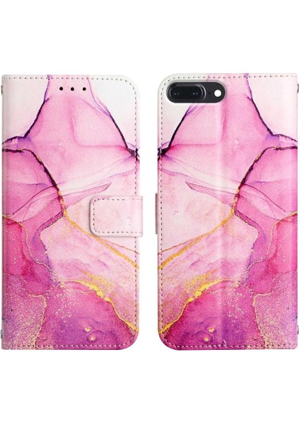 iPhone 8 Plus/7 Plus Kılıf 360 Tam Kaplar Deri Marble Kapaklı Cüzdan Standlı Kartvizitli Kopçalı Kapak Kartlıklı (Yurt Dışından)
