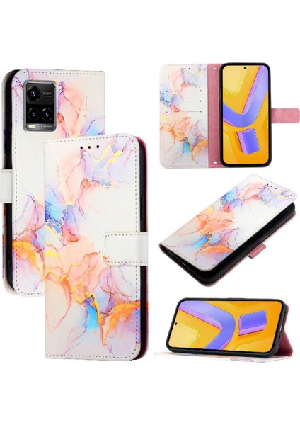 Vıvo Y21/Y21S/Y33S 4g Kılıf 360 Tam Kaplar Deri Marble Kapaklı Cüzdan Standlı Kartvizitli Kopçalı Kapak Kartlıklı (Yurt Dışından)