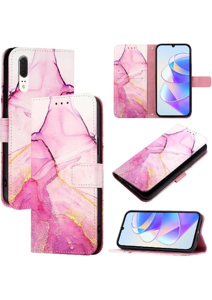 Huawei P20 Kılıf 360 Tam Kaplar Deri Marble Kapaklı Cüzdan Standlı Kartvizitli Kopçalı Kapak Kartlıklı (Yurt Dışından)