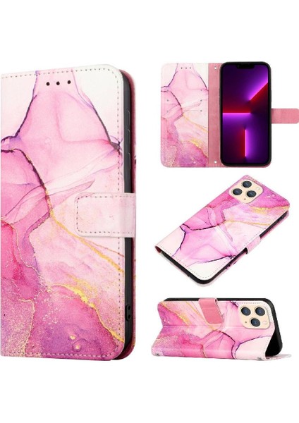 iPhone 13 Pro Max Kılıf 360 Tam Kaplar Deri Marble Kapaklı Cüzdan Standlı Kartvizitli Kopçalı Kapak Kartlıklı (Yurt Dışından)