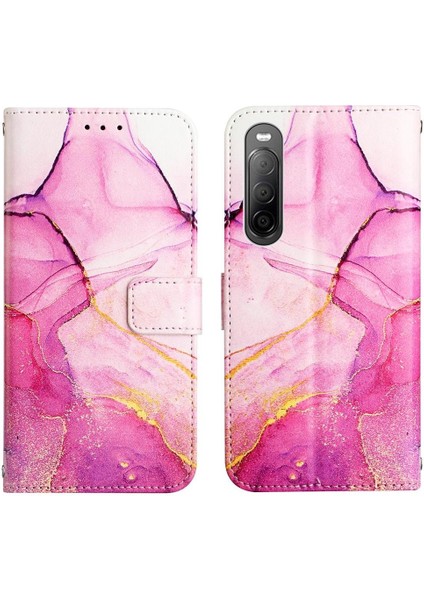 Sony Xperia 10 Iv Kılıf 360 Tam Kaplar Deri Marble Kapaklı Cüzdan Standlı Kartvizitli Kopçalı Kapak Kartlıklı (Yurt Dışından)