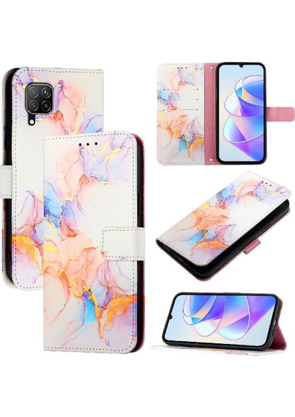 Huawei P40 Lite 4g Kılıf 360 Tam Kaplar Deri Marble Kapaklı Cüzdan Standlı Kartvizitli Kopçalı Kapak Kartlıklı (Yurt Dışından)