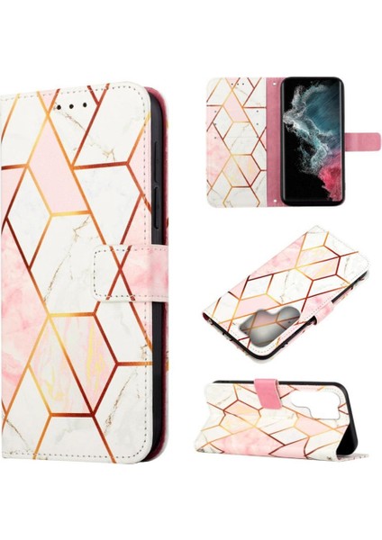 Samsung Galaxy S23 Ultra Kılıf 360 Tam Kaplar Deri Marble Kapaklı Cüzdan Standlı Kartvizitli Kopçalı Kapak Kartlıklı (Yurt Dışından)