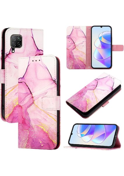 Huawei P40 Lite 4g Kılıf 360 Tam Kaplar Deri Marble Kapaklı Cüzdan Standlı Kartvizitli Kopçalı Kapak Kartlıklı (Yurt Dışından)