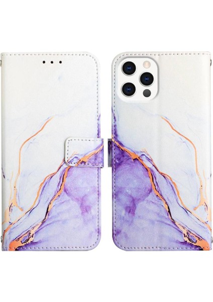 iPhone 15 Pro Kılıf 360 Tam Kaplar Deri Marble Kapaklı Cüzdan Standlı Kartvizitli Kopçalı Kapak Kartlıklı (Yurt Dışından)