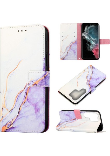 Samsung Galaxy S23 Ultra Kılıf 360 Tam Kaplar Deri Marble Kapaklı Cüzdan Standlı Kartvizitli Kopçalı Kapak Kartlıklı (Yurt Dışından)