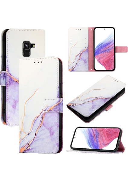 Samsung Galaxy A8 2018 Kılıf 360 Tam Kaplar Deri Marble Kapaklı Cüzdan Standlı Kartvizitli Kopçalı Kapak Kartlıklı (Yurt Dışından)