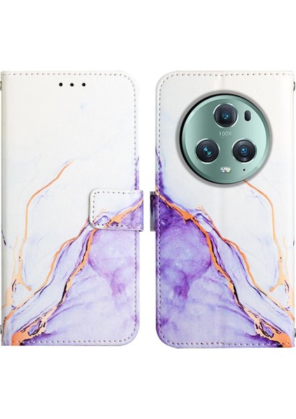 Honor Magic 5 Pro Kılıf 360 Tam Kaplar Deri Marble Kapaklı Cüzdan Standlı Kartvizitli Kopçalı Kapak Kartlıklı (Yurt Dışından)