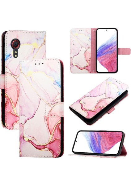 Samsung Galaxy Xcover 5 Kılıf 360 Tam Kaplar Deri Marble Kapaklı Cüzdan Standlı Kartvizitli Kopçalı Kapak Kartlıklı (Yurt Dışından)