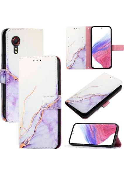 Samsung Galaxy Xcover 5 Kılıf 360 Tam Kaplar Deri Marble Kapaklı Cüzdan Standlı Kartvizitli Kopçalı Kapak Kartlıklı (Yurt Dışından)
