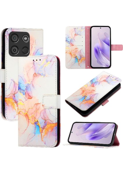 Itel A60/A60S Kılıf 360 Tam Kaplar Deri Marble Kapaklı Cüzdan Standlı Kartvizitli Kopçalı Kapak Kartlıklı (Yurt Dışından)