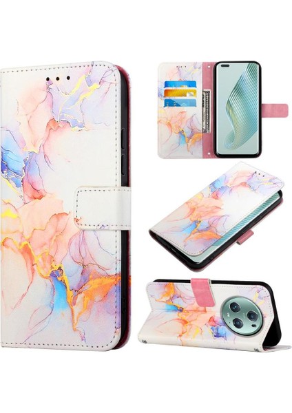 Honor Magic 5 Pro Kılıf 360 Tam Kaplar Deri Marble Kapaklı Cüzdan Standlı Kartvizitli Kopçalı Kapak Kartlıklı (Yurt Dışından)