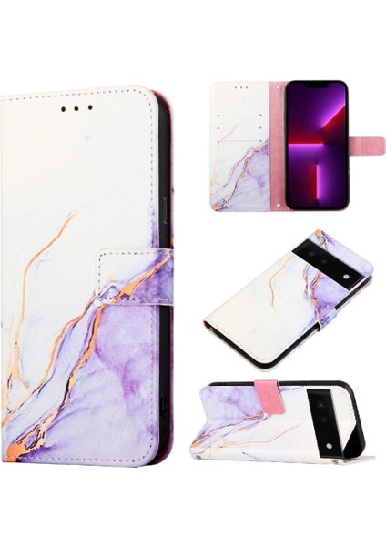 Google Pixel 6 5g Kılıf 360 Tam Kaplar Deri Marble Kapaklı Cüzdan Standlı Kartvizitli Kopçalı Kapak Kartlıklı (Yurt Dışından)