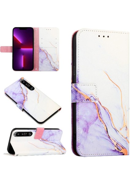 Sony Xperia 1 Iıı Kılıf 360 Tam Kaplar Deri Marble Kapaklı Cüzdan Standlı Kartvizitli Kopçalı Kapak Kartlıklı (Yurt Dışından)