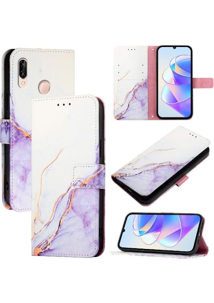 Huawei P20 Lite Kılıf 360 Tam Kaplar Deri Marble Kapaklı Cüzdan Standlı Kartvizitli Kopçalı Kapak Kartlıklı (Yurt Dışından)