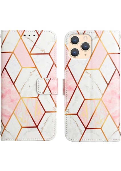 iPhone 12 Pro Max Kılıf 360 Tam Kaplar Deri Marble Kapaklı Cüzdan Standlı Kartvizitli Kopçalı Kapak Kartlıklı (Yurt Dışından)