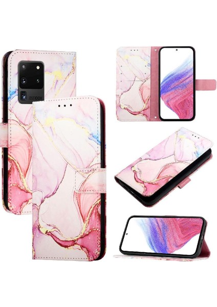 Samsung Galaxy S20 Ultra Kılıf 360 Tam Kaplar Deri Marble Kapaklı Cüzdan Standlı Kartvizitli Kopçalı Kapak Kartlıklı (Yurt Dışından)