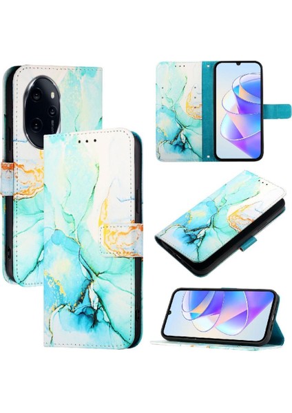 Honor 100 Pro 5g Kılıf 360 Tam Kaplar Deri Marble Kapaklı Cüzdan Standlı Kartvizitli Kopçalı Kapak Kartlıklı (Yurt Dışından)