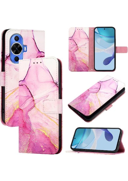 Huawei Nova 11 Kılıf 360 Tam Kaplar Deri Marble Kapaklı Cüzdan Standlı Kartvizitli Kopçalı Kapak Kartlıklı (Yurt Dışından)
