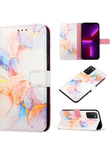 Samsung Galaxy A03S Kılıf 360 Tam Kaplar Deri Marble Kapaklı Cüzdan Standlı Kartvizitli Kopçalı Kapak Kartlıklı (Yurt Dışından)