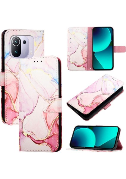 Xiaomi 11 Pro Kılıf 360 Tam Kaplar Deri Marble Kapaklı Cüzdan Standlı Kartvizitli Kopçalı Kapak Kartlıklı (Yurt Dışından)