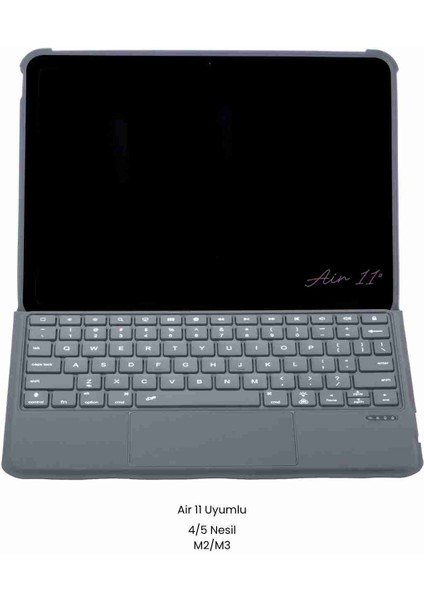 iPad Air 11 Uyumlu 4/5 Nesil M2/m3 Ledli 360° Manyetik Standlı Touchpadli Katanya Klavyeli Kılıf
