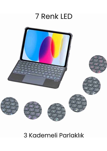 iPad Air 11 Uyumlu 4/5 Nesil M2/m3 Ledli 360° Manyetik Standlı Touchpadli Katanya Klavyeli Kılıf modelleri