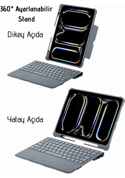 iPad Air 11 Uyumlu 4/5 Nesil M2/m3 Ledli 360° Manyetik Standlı Touchpadli Katanya Klavyeli Kılıf indirimleri