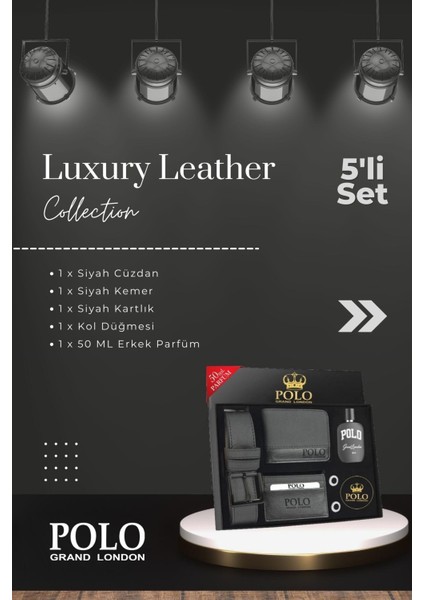 Orijinal Erkek 5'li Hediye Kutulu Luxury Serisi Deri Kemer Cüzdan Kartlık Kol Düğmesi Parfüm Seti fiyatları