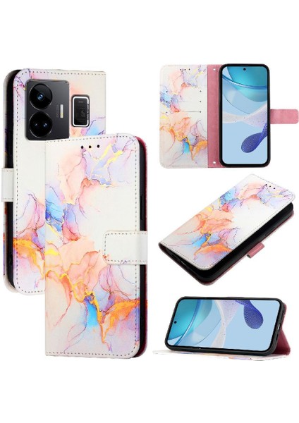 Realme Gt Neo 5 5g Kılıf 360 Tam Kaplar Deri Marble Kapaklı Cüzdan Standlı Kartvizitli Kopçalı Kapak Kartlıklı (Yurt Dışından)