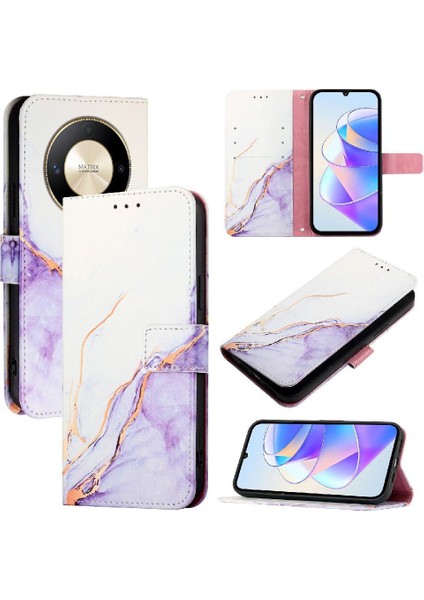 Honor Magic 6 Lite 5g Kılıf 360 Tam Kaplar Deri Marble Kapaklı Cüzdan Standlı Kartvizitli Kopçalı Kapak Kartlıklı (Yurt Dışından)