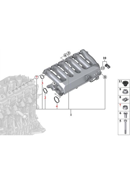 20 Adet Emme Manifoldu Conta Conta Takımı 11612246945 Bmw 3 5 6 7 Serisi E61 E63 E70 E83 E90 E92 X3 X5 X6 11617790198 (Yurt Dışından)