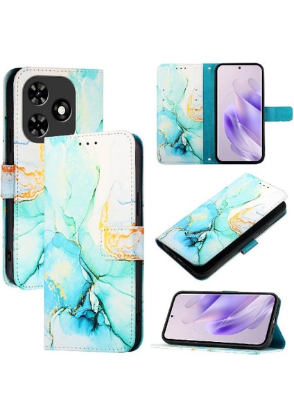 Tecno Spark 20C Kılıf 360 Tam Kaplar Deri Marble Kapaklı Cüzdan Standlı Kartvizitli Kopçalı Kapak Kartlıklı (Yurt Dışından)