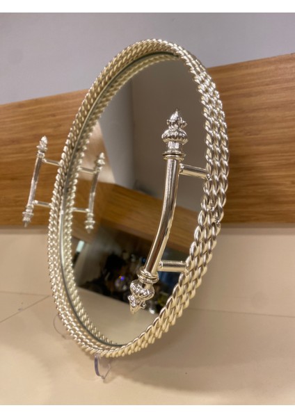 Tepsi Dekoratif Kulplu Döküm Pirinç Gümüş Yuvarlak Çap 37 cm fiyatları