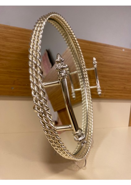 Tepsi Dekoratif Kulplu Döküm Pirinç Gümüş Yuvarlak Çap 37 cm fırsatları
