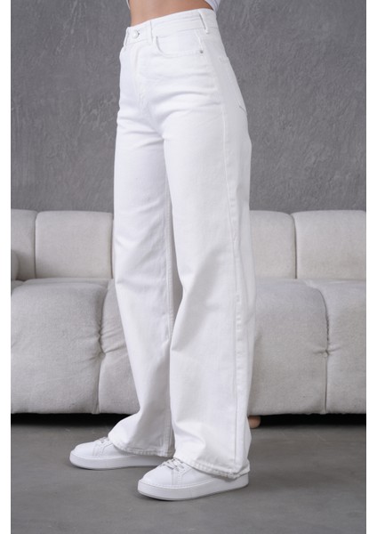 Beyaz Pamuklu Palazzo Denim Pantolon fiyatları