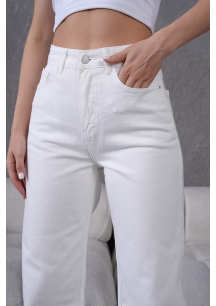 Beyaz Pamuklu Palazzo Denim Pantolon modelleri
