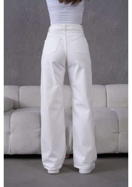 Beyaz Pamuklu Palazzo Denim Pantolon fırsatları