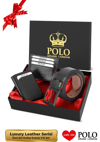 Orijinal Erkek Özel Hediye Kutulu 3'lü Set Babalar Günü Hediyesi Hediyelik Cüzdan Kartlık Kemer Seti