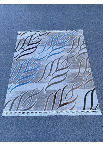 Mavi Vizon Gül Kurusu Kesme Halı 150X175 Saçaklı Akrilik Halı