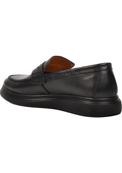 Siyah Hakiki Deri Erkek Loafer Ayakkabı
