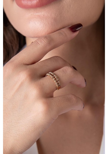 14 Ayar Altın 2 Sıralı Dorika Top Yüzük