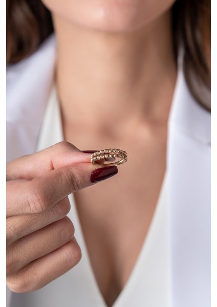 14 Ayar Altın 2 Sıralı Dorika Top Yüzük fiyatları